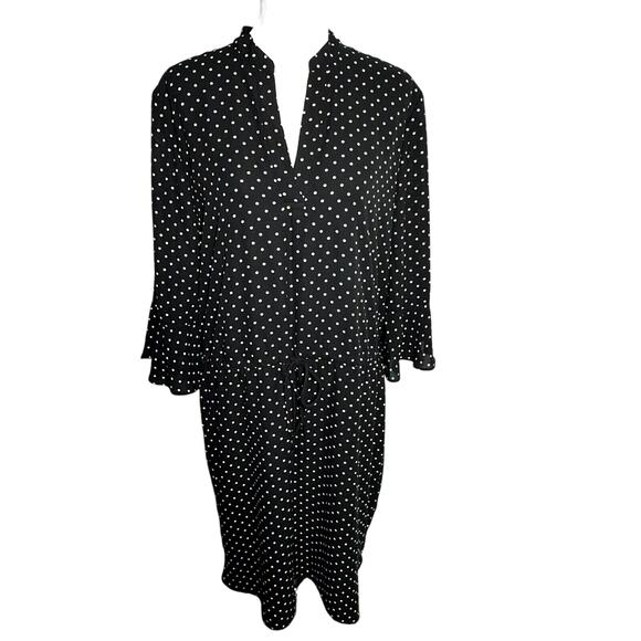 LAUREN RALPH LAUREN NWT‎ Size 14 Black White Polka Dot Midi Dress Drawstring - Picture 1 of 10